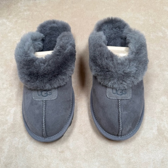 New UGG Coquette Women’s Sheepskin Suede Fur Slippers Shoes Grey 9 NIB Leather - Picture 5 of 11